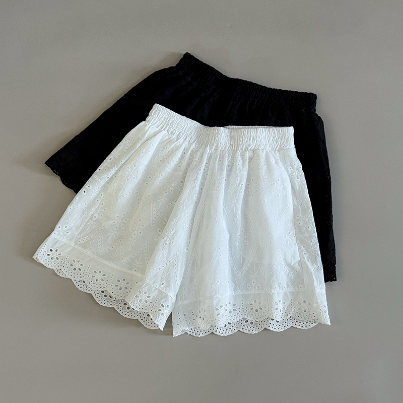 Printing Qc - 女性の夏のシンプルなショーツ弾性ウエスト刺繍花柄ワイドレッグ白ショーツ多用途女性カジュアル黒ショートパンツ
