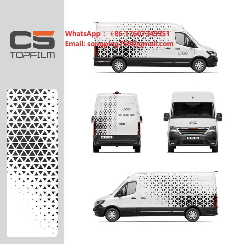 Commercial Printing & Graphics - カスタム印刷車両ラップビニール黒白幾何学模様車広告フィルム（商用バン用）TPU PET PPF