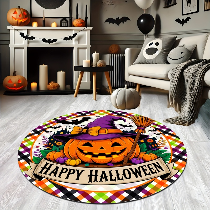 お化け屋敷のカボチャの幽霊ハロウィン円形ラグ、コウモリの頭蓋 - Commercial Printing House のレビューと価格